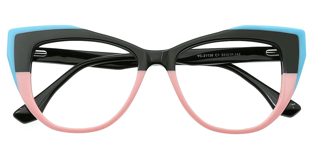 Black Cat Eye Unique Wide Acetate Eyeglasses