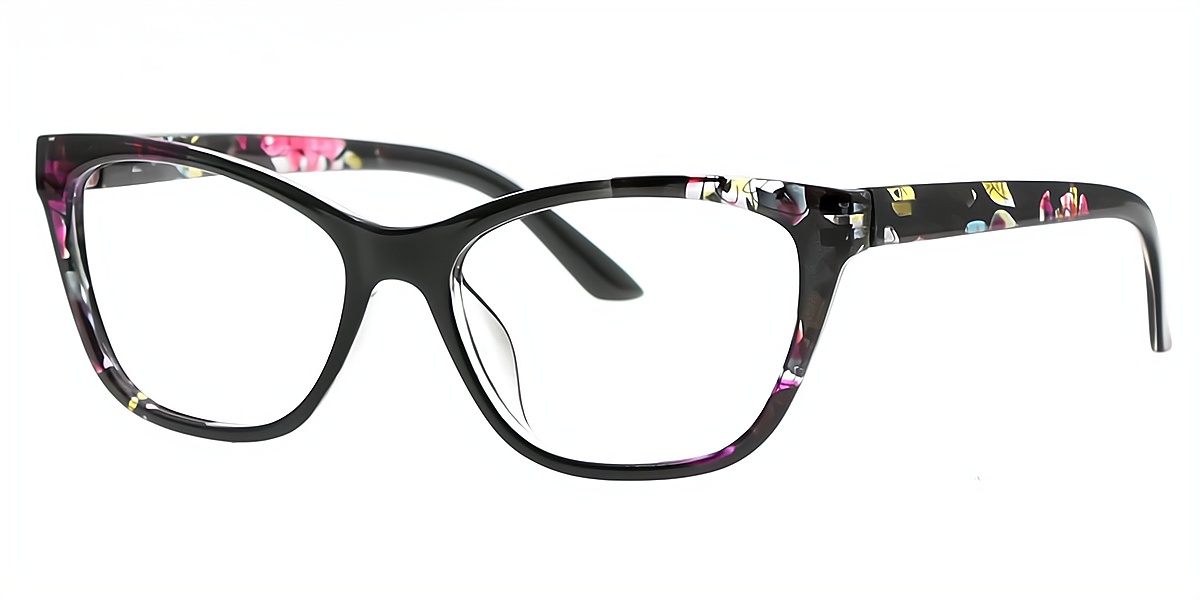 Wonder Black Floral Cat Eye Retro Classic Plastic Eyeglasses