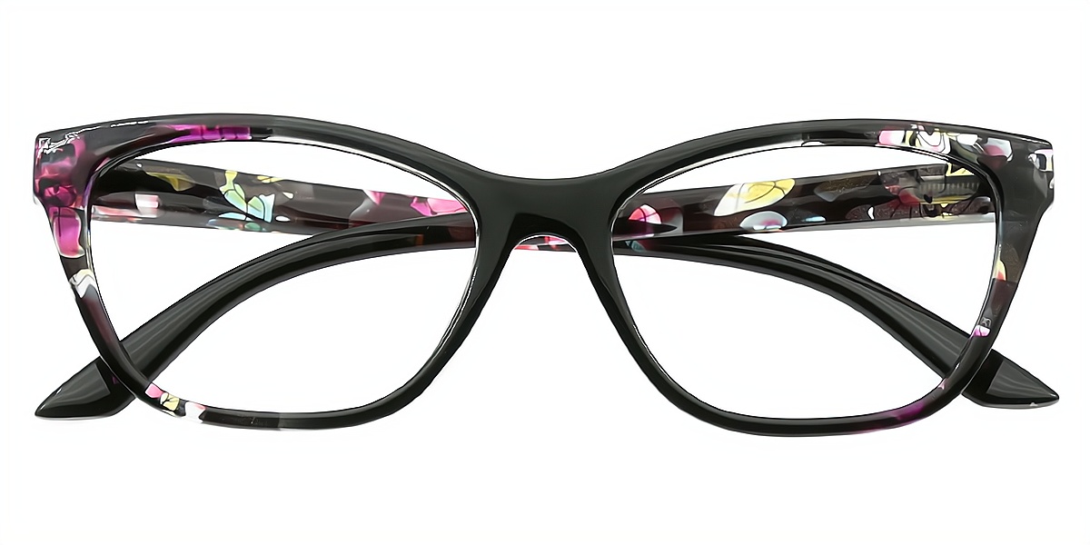 Wonder Black Floral Cat Eye Retro Classic Plastic Eyeglasses