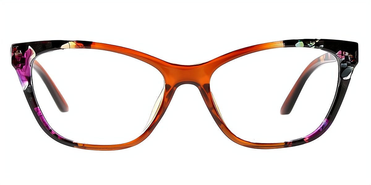 Brown Floral Cat Eye Retro Classic Plastic Eyeglasses