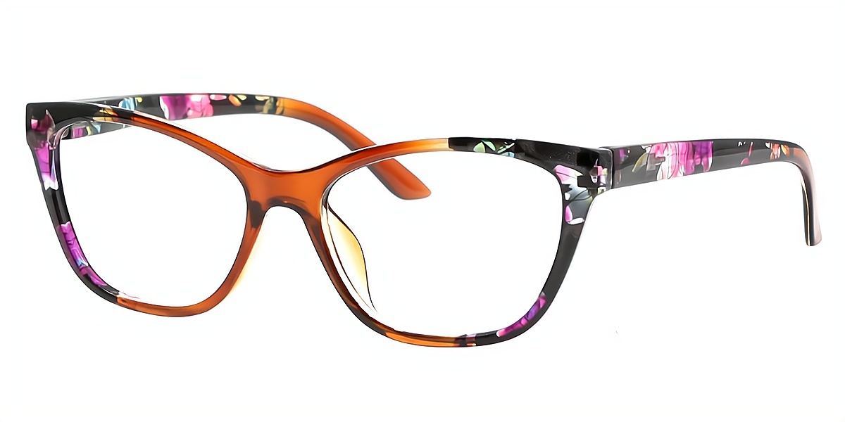 Brown Floral Cat Eye Retro Classic Plastic Eyeglasses