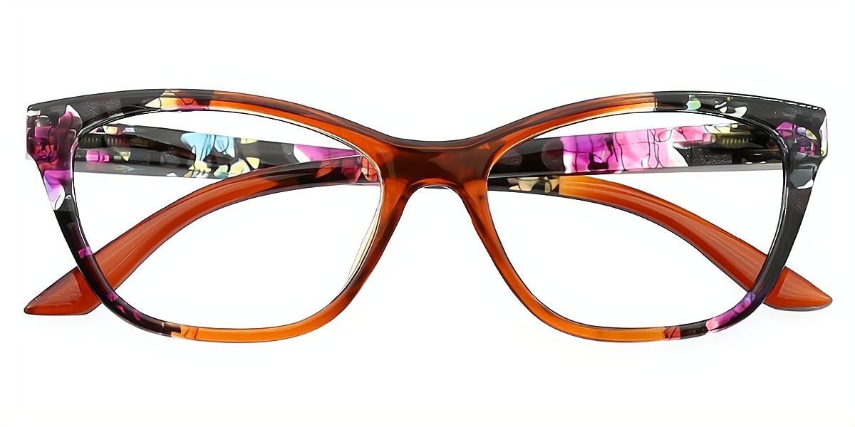 Brown Floral Cat Eye Retro Classic Plastic Eyeglasses