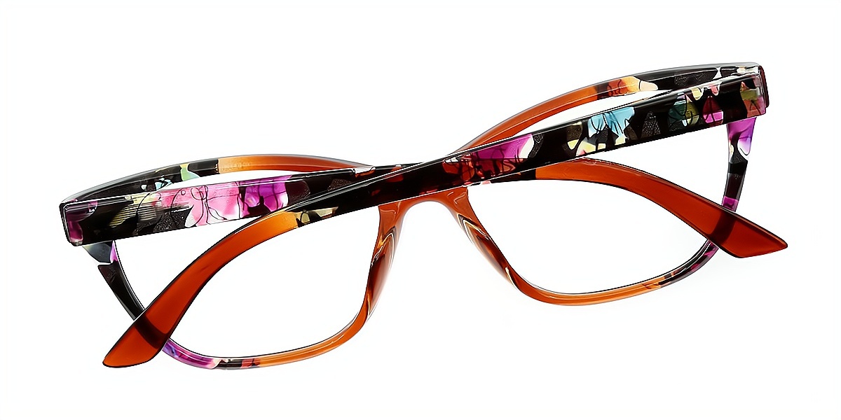 Brown Floral Cat Eye Retro Classic Plastic Eyeglasses