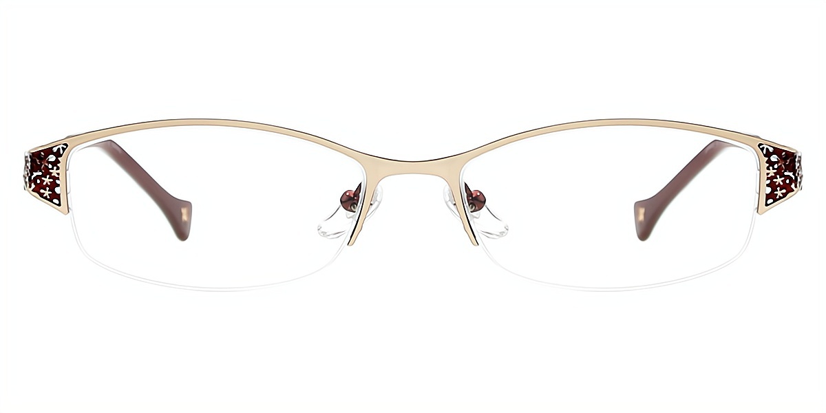 Brown Gold Oval Exquisite Metal Eyeglasses