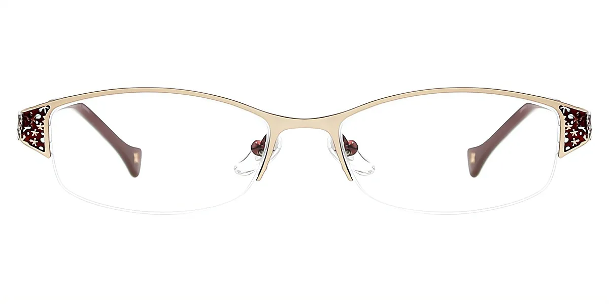 Brown Gold Oval Exquisite Metal Eyeglasses