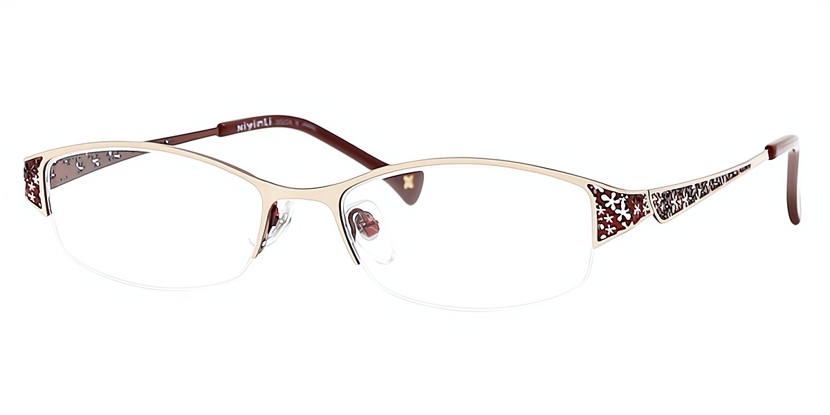 Brown Gold Oval Exquisite Metal Eyeglasses