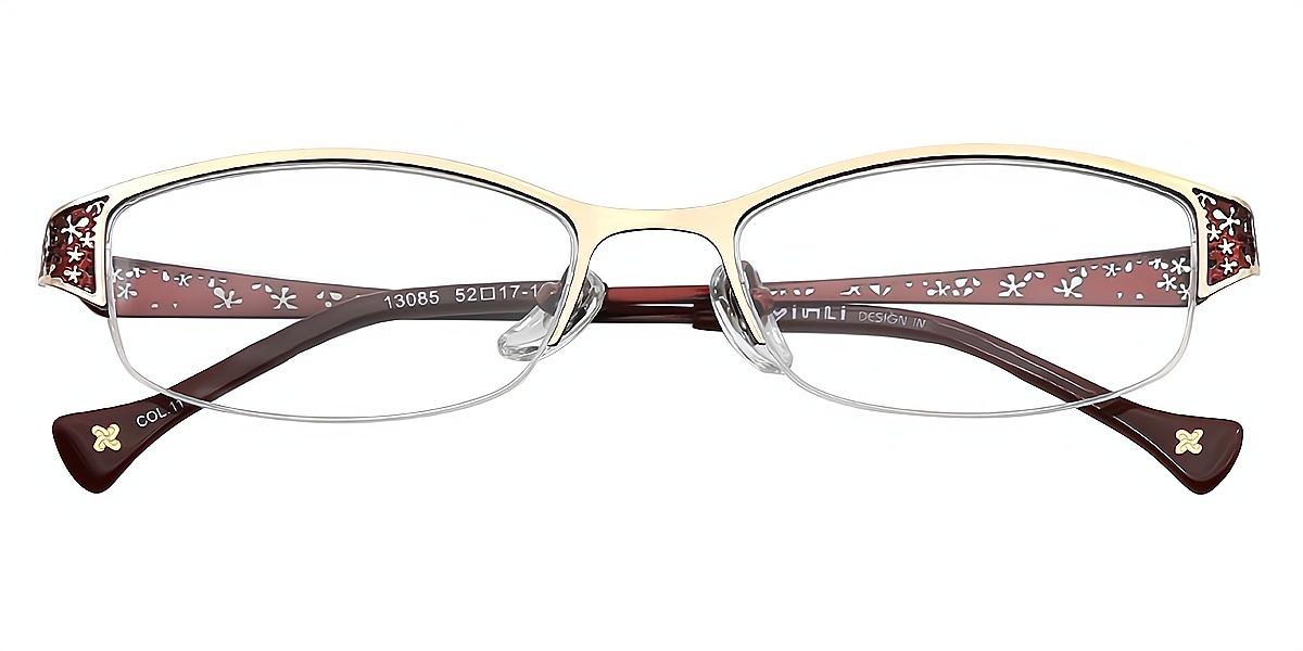 Brown Gold Oval Exquisite Metal Eyeglasses