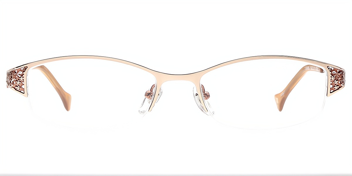 Brown Gold Oval Exquisite Metal Eyeglasses