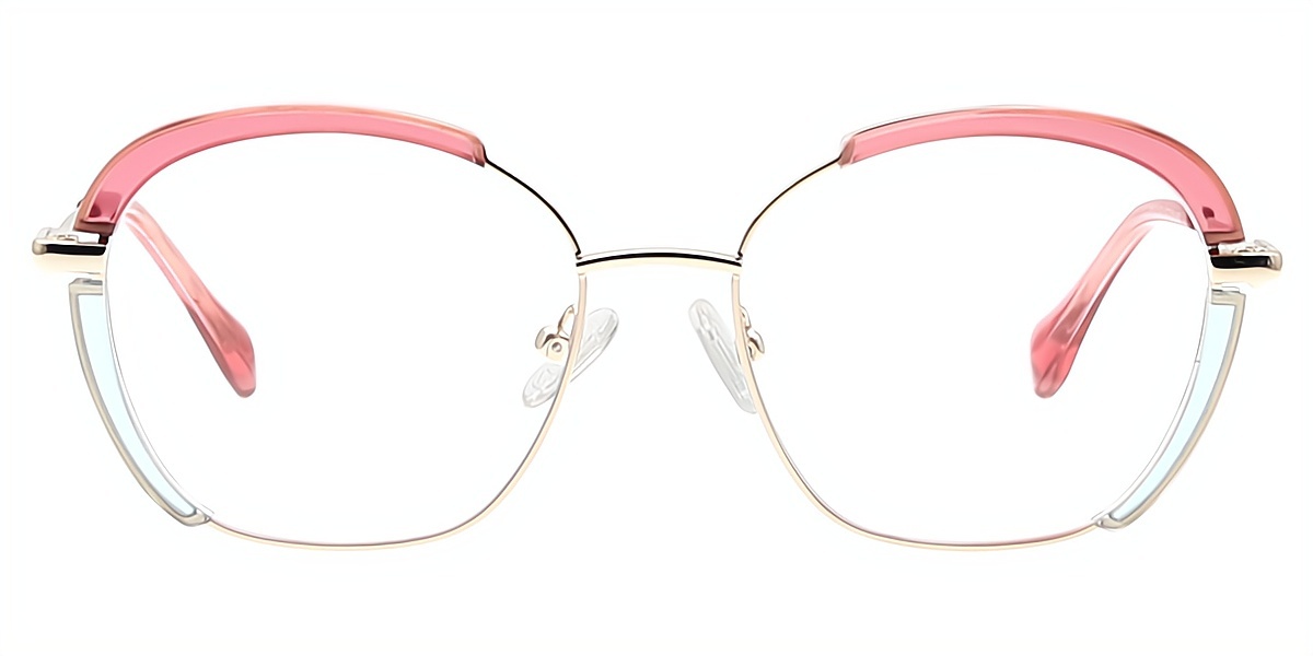 Pink Oval Elegant Mixed Materials Eyeglasses
