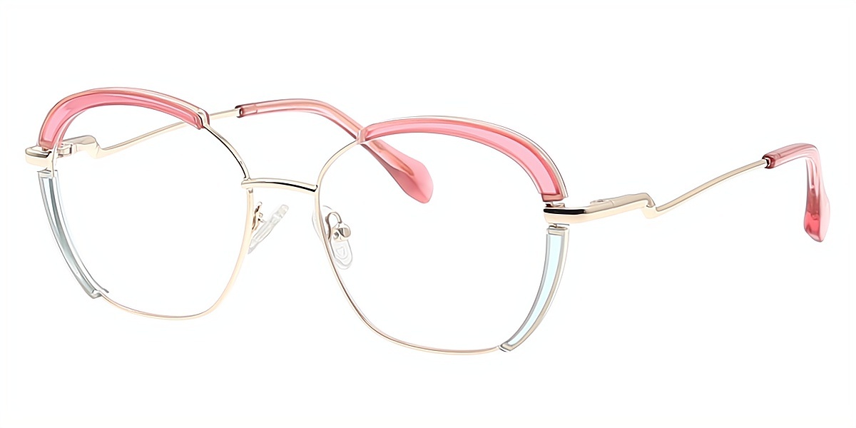 Pink Oval Elegant Mixed Materials Eyeglasses