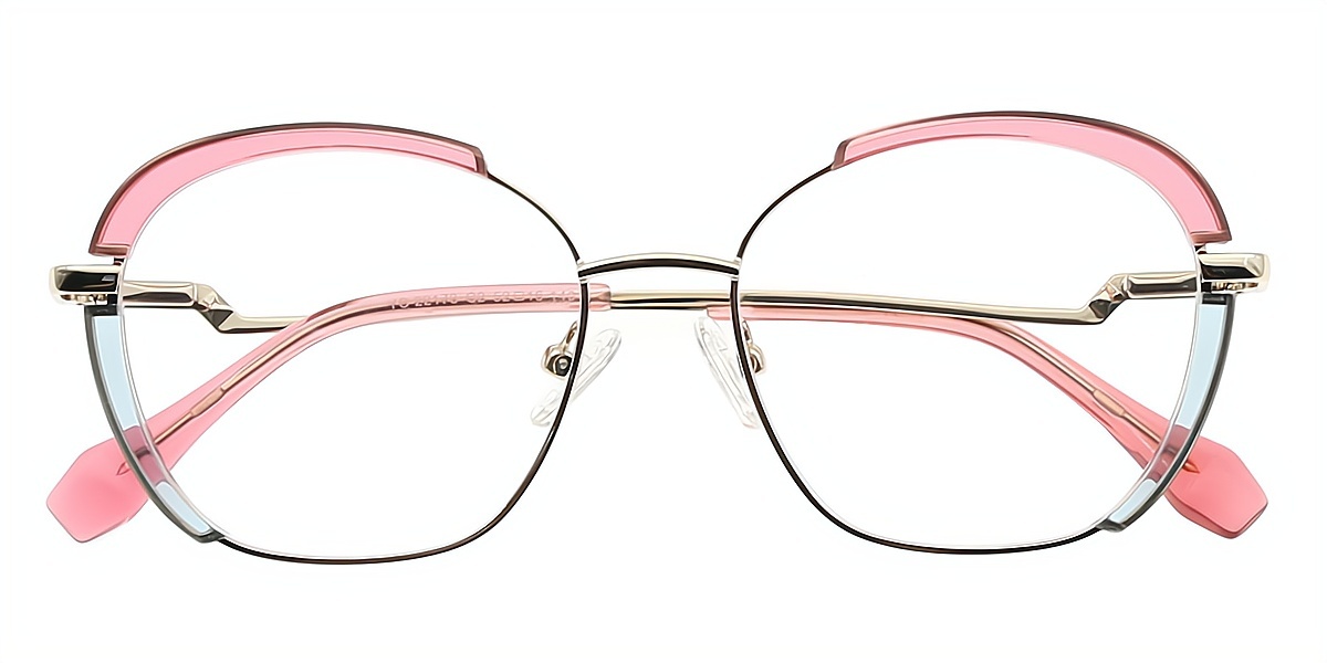 Pink Oval Elegant Mixed Materials Eyeglasses