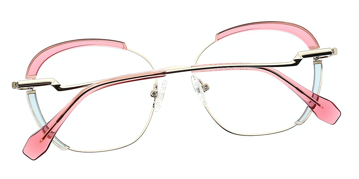Pink Oval Elegant Mixed Materials Eyeglasses