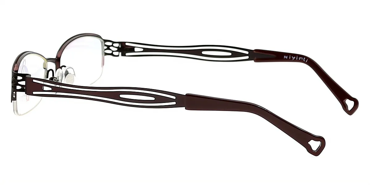 Dark Red Rectangle Chic Metal Eyeglasses