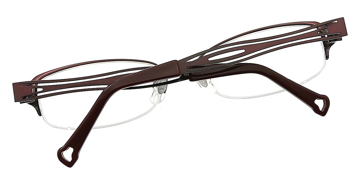 Dark Red Rectangle Chic Metal Eyeglasses