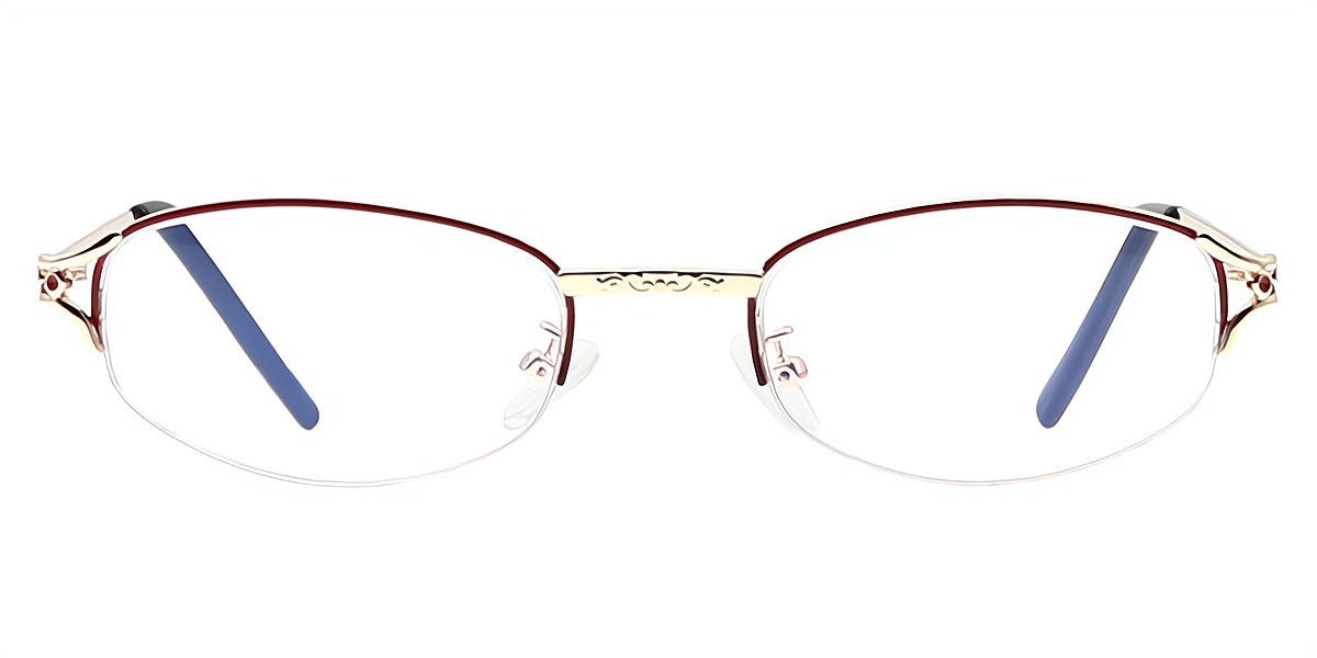Red Gold Oval Classic Exquisite Metal Eyeglasses