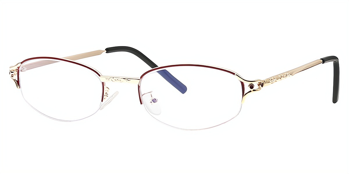 Red Gold Oval Classic Exquisite Metal Eyeglasses