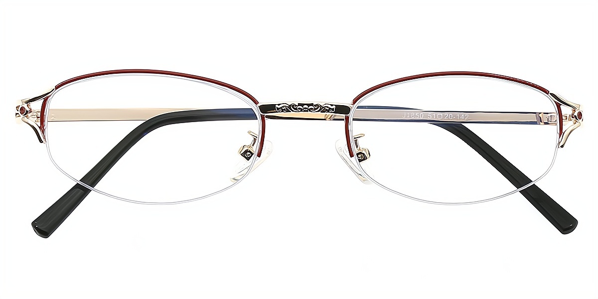 Red Gold Oval Classic Exquisite Metal Eyeglasses
