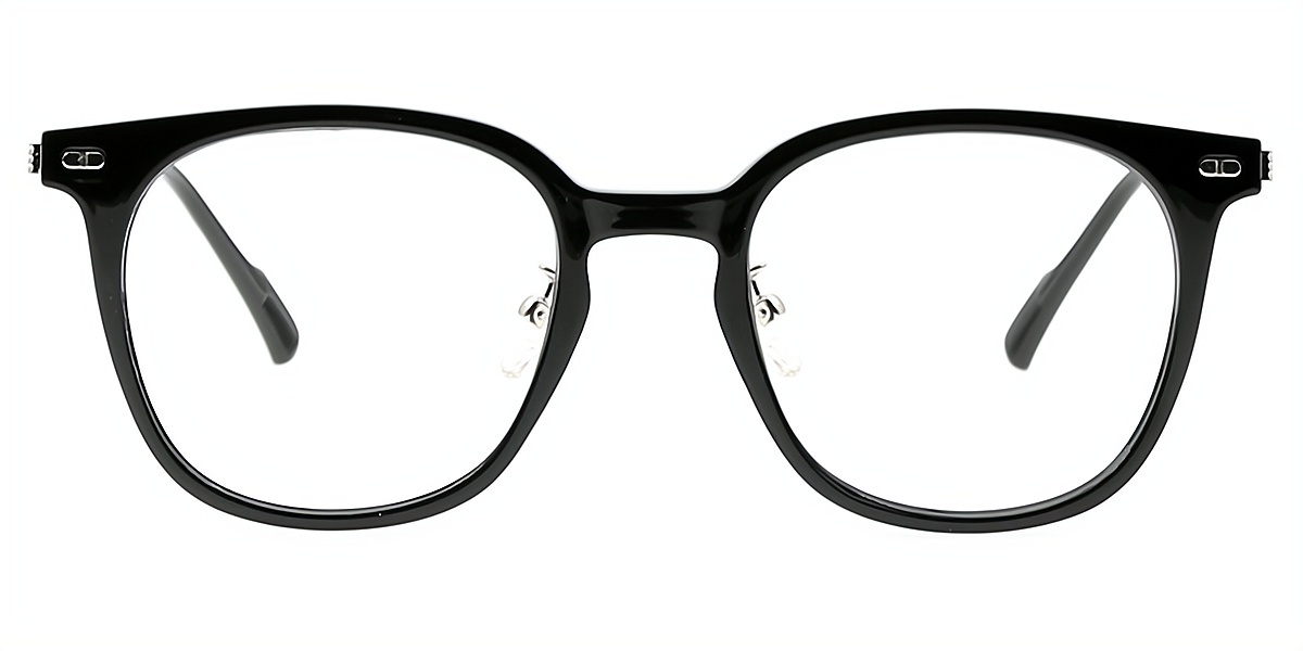 Black Oval Classic Horn Mixed Materials Eyeglasses