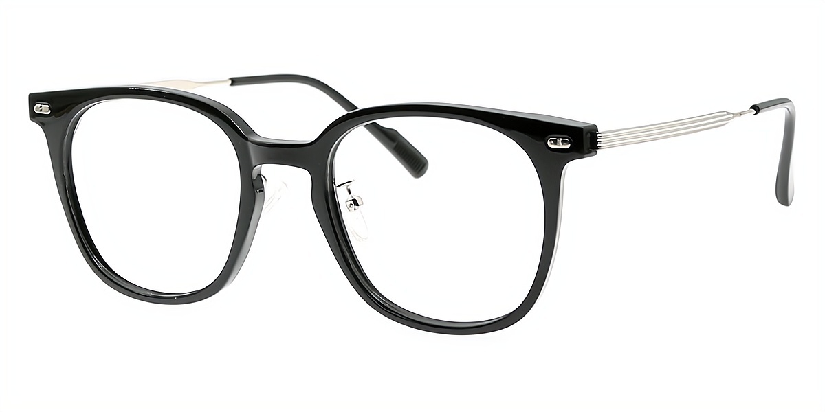 Black Oval Classic Horn Mixed Materials Eyeglasses