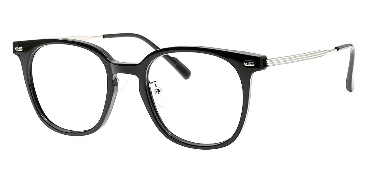 Black Oval Classic Horn Mixed Materials Eyeglasses