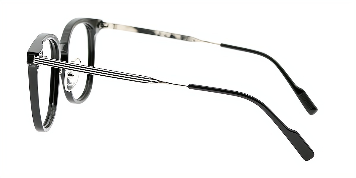 Black Oval Classic Horn Mixed Materials Eyeglasses