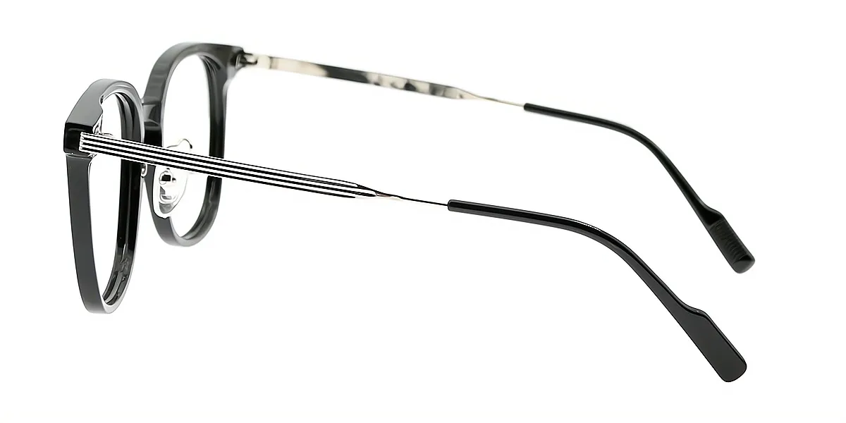 Black Oval Classic Horn Mixed Materials Eyeglasses