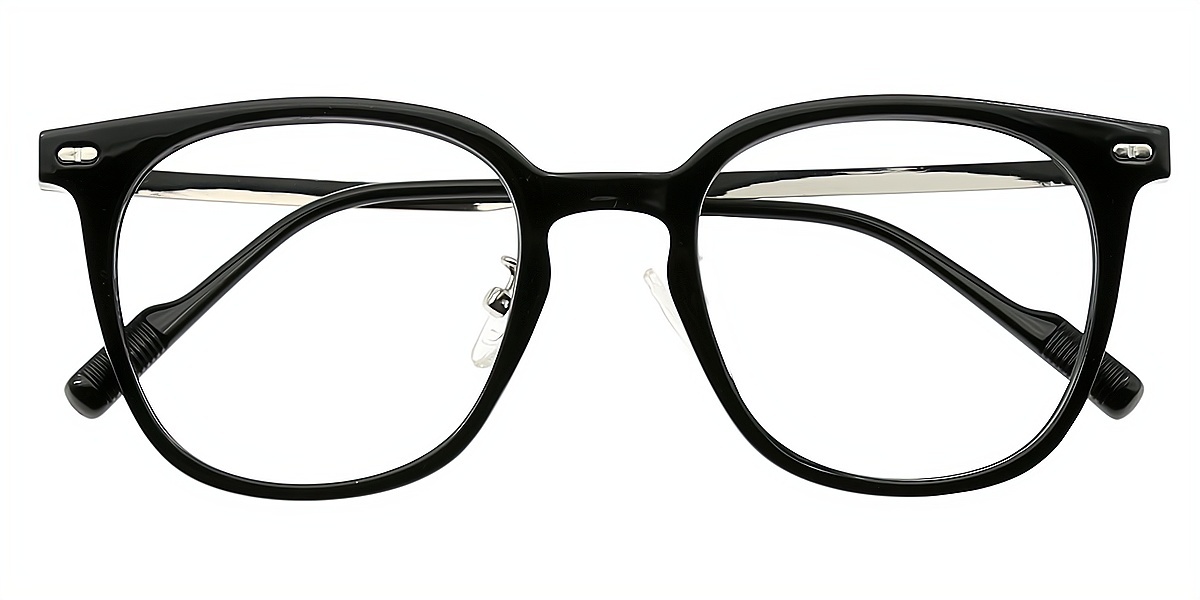 Black Oval Classic Horn Mixed Materials Eyeglasses