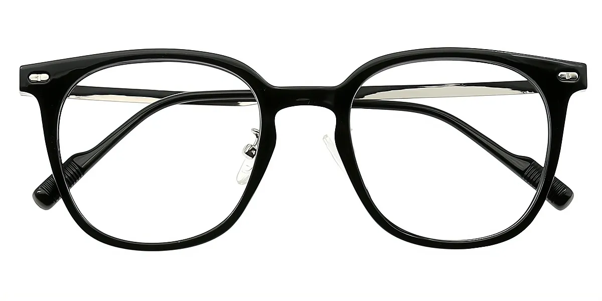Black Oval Classic Horn Mixed Materials Eyeglasses