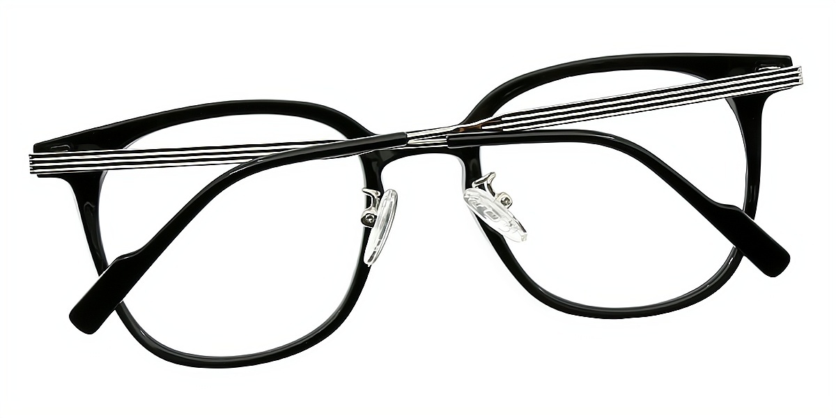 Black Oval Classic Horn Mixed Materials Eyeglasses