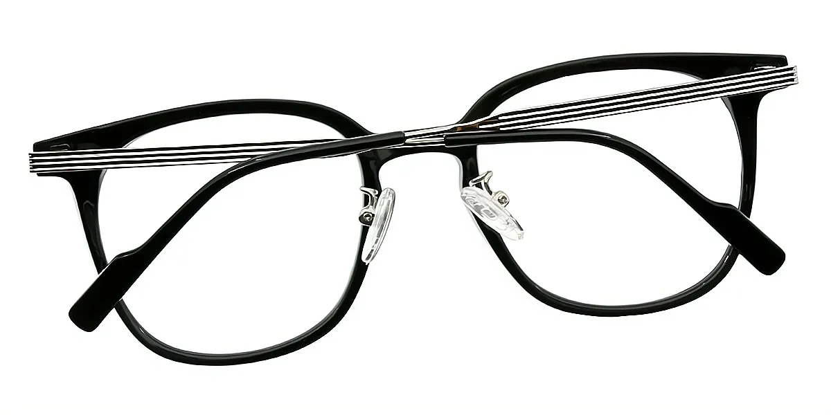 Black Oval Classic Horn Mixed Materials Eyeglasses