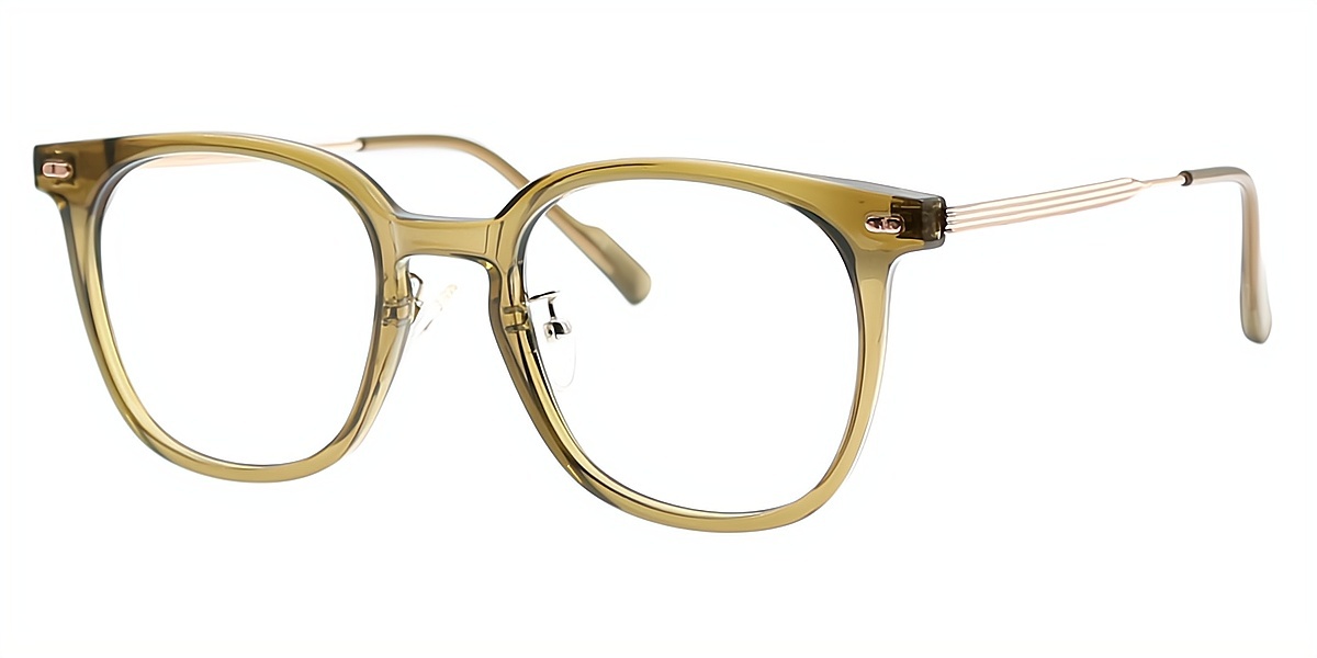 Green Oval Classic Horn Mixed Materials Eyeglasses