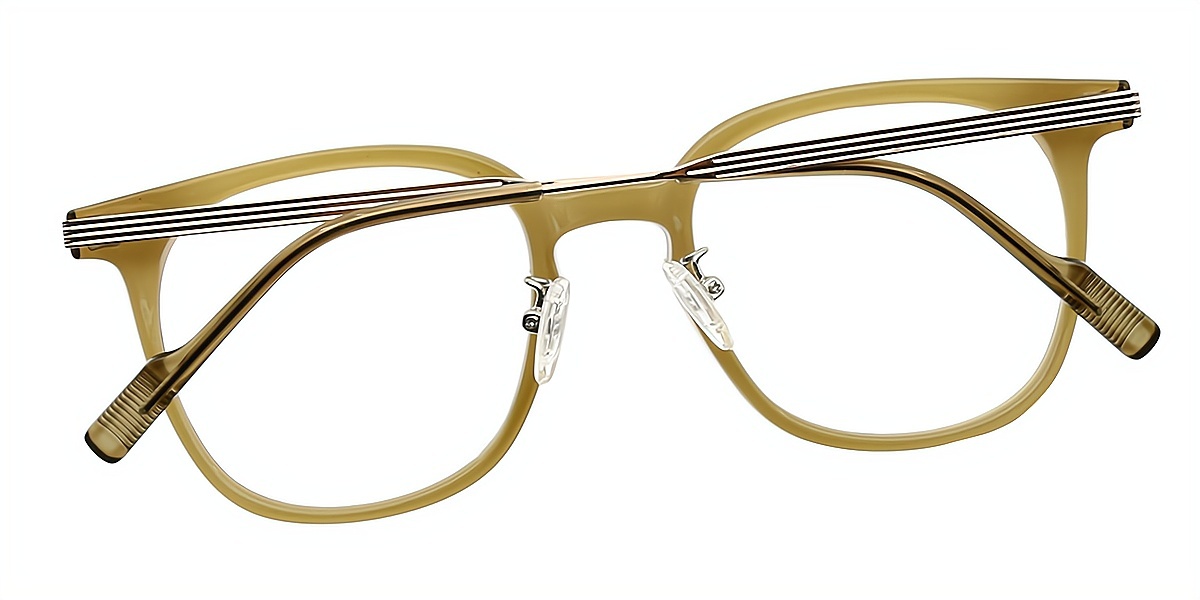 Green Oval Classic Horn Mixed Materials Eyeglasses
