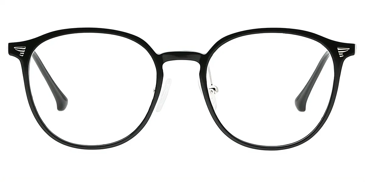 Black Oval Classic Thin Mixed Materials Eyeglasses