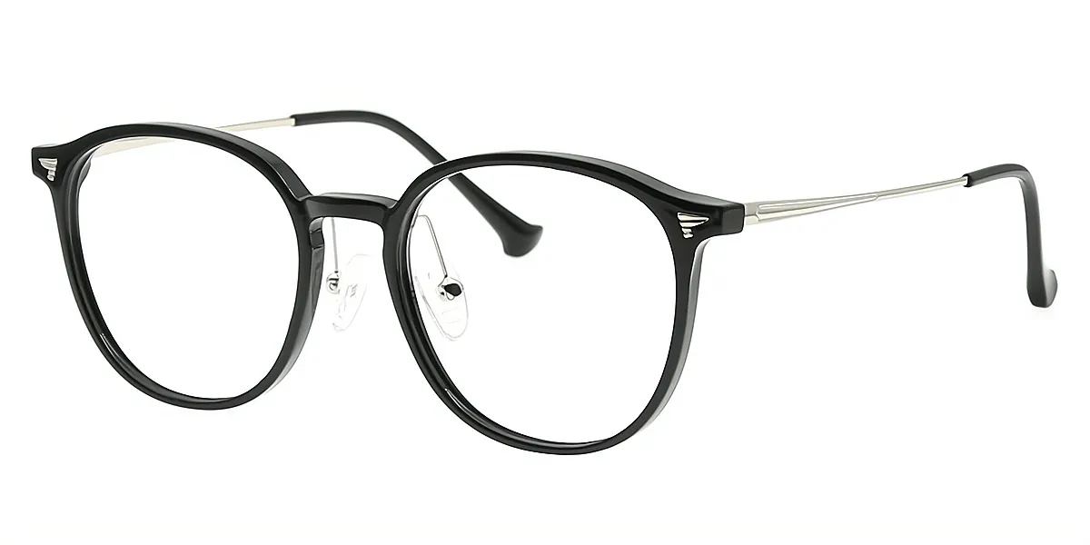 Black Oval Classic Thin Mixed Materials Eyeglasses