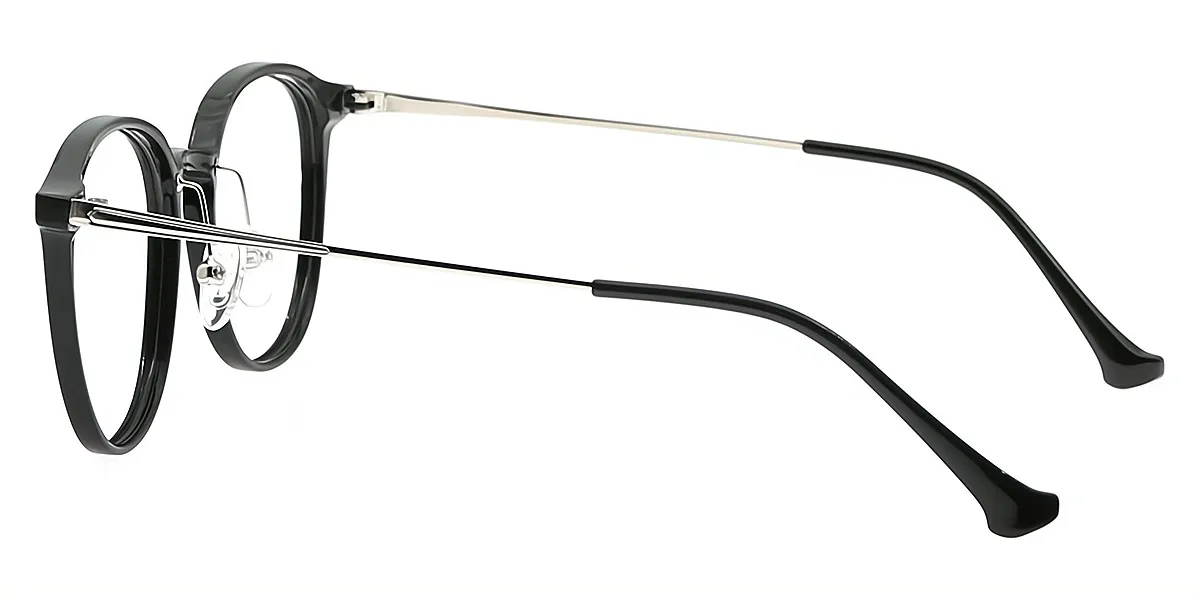Black Oval Classic Thin Mixed Materials Eyeglasses