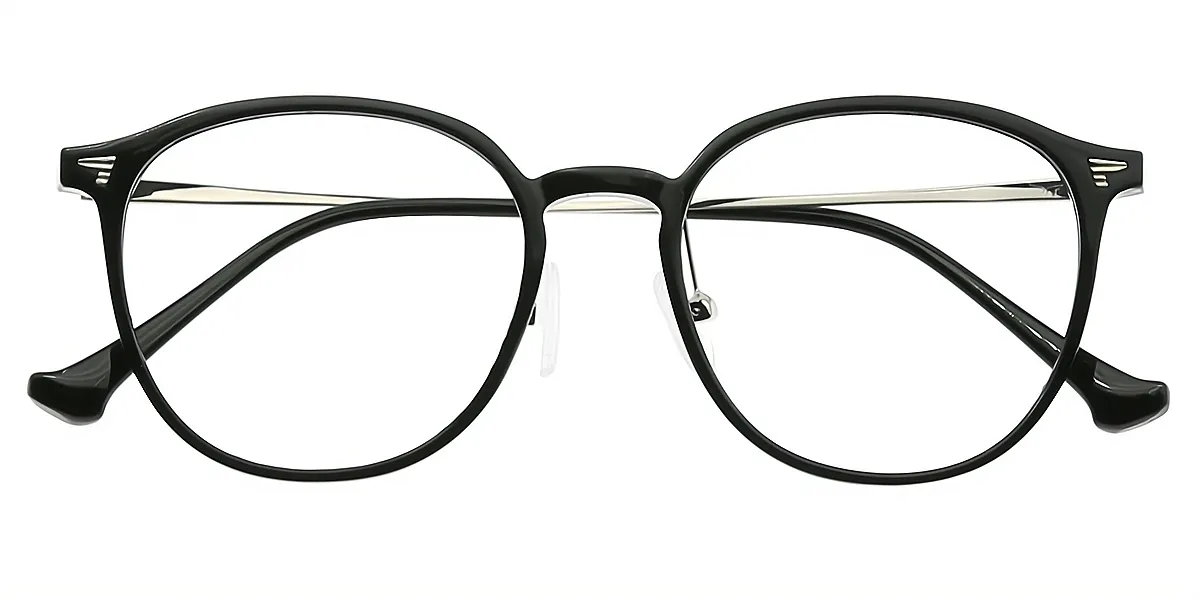 Black Oval Classic Thin Mixed Materials Eyeglasses