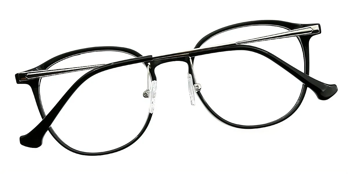 Black Oval Classic Thin Mixed Materials Eyeglasses