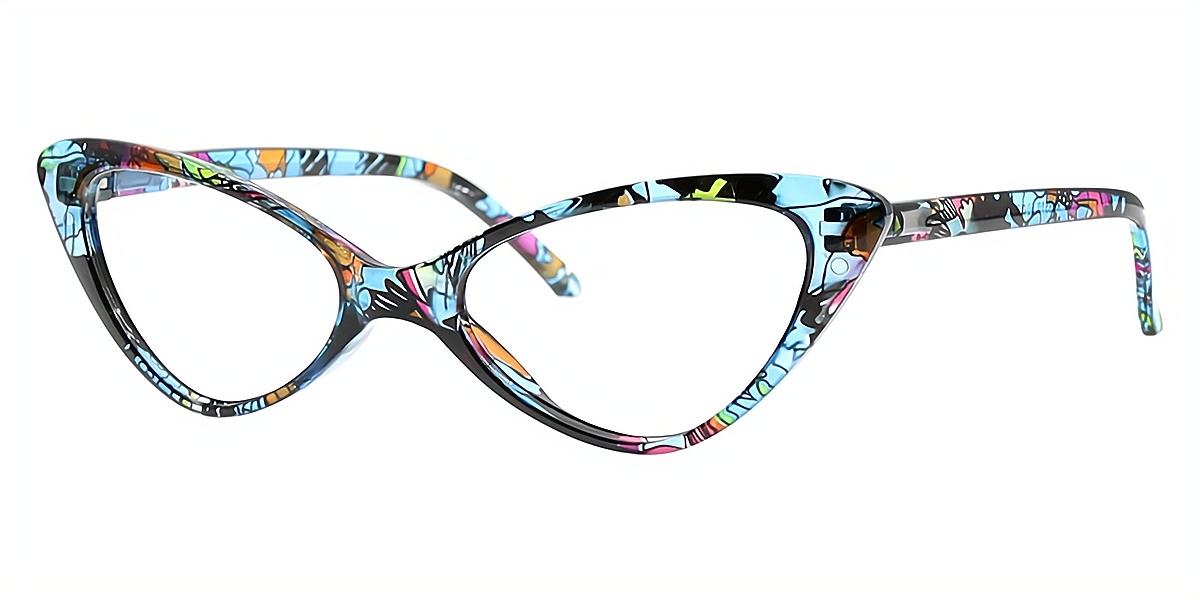 Blue Cat Eye Unique Wide Plastic Eyeglasses