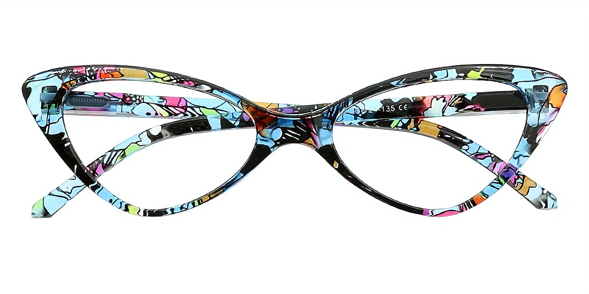 Blue Cat Eye Unique Wide Plastic Eyeglasses