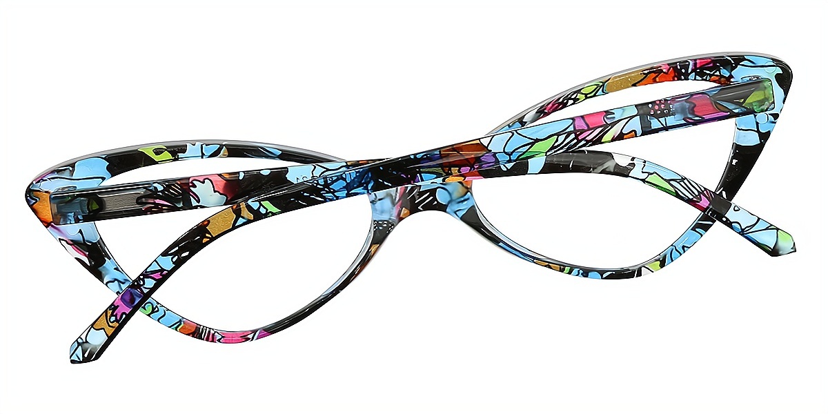 Blue Cat Eye Unique Wide Plastic Eyeglasses