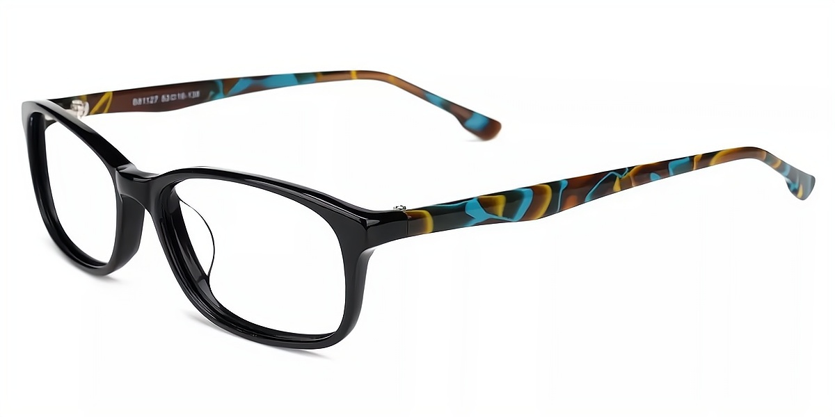 Black Rectangle Retro Horn Acetate Eyeglasses