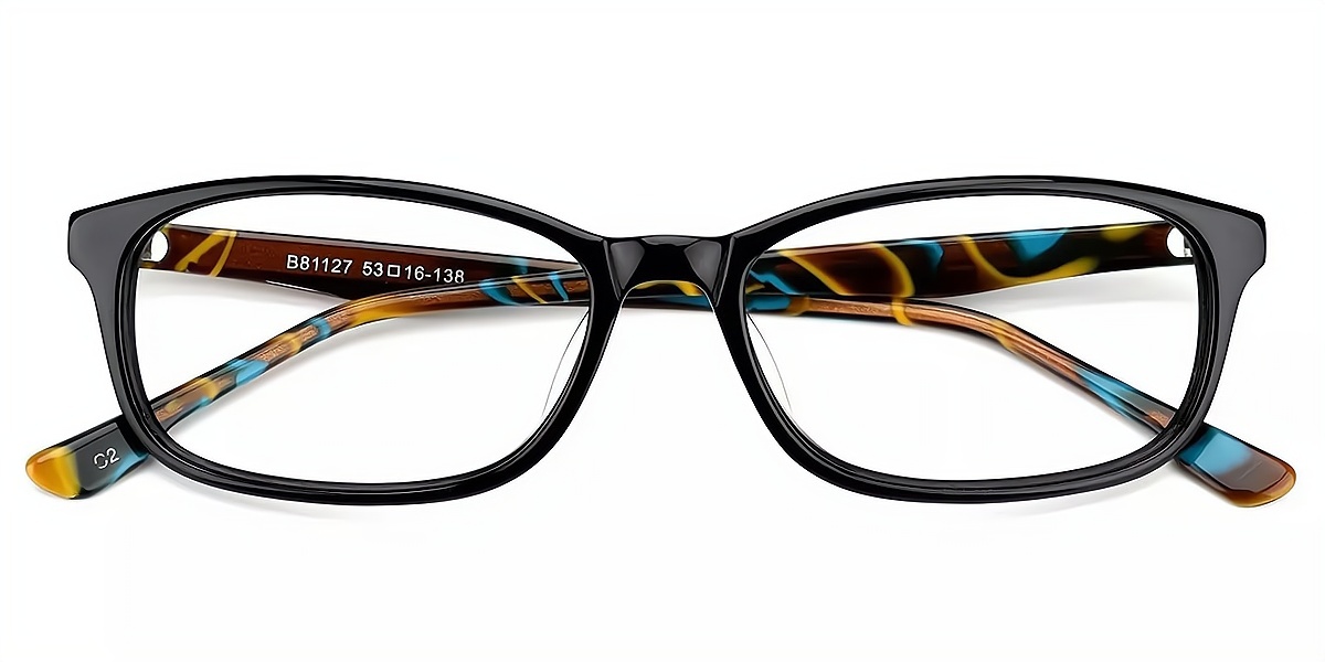 Black Rectangle Retro Horn Acetate Eyeglasses