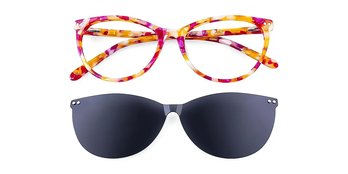 Floral Cat Eye Exquisite Sun-clip Acetate Eyeglasses
