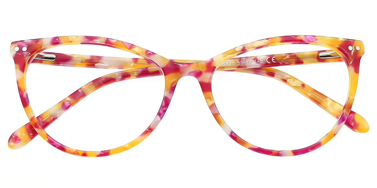 Floral Cat Eye Exquisite Sun-clip Acetate Eyeglasses