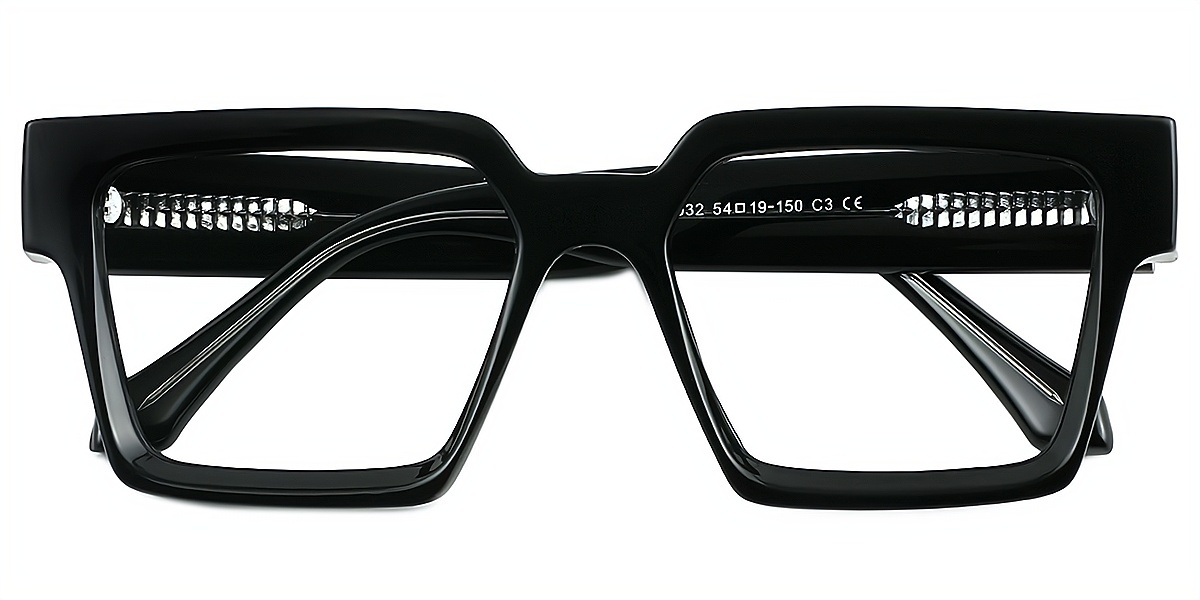 Black Geometric Simple Wide TR90 Eyeglasses