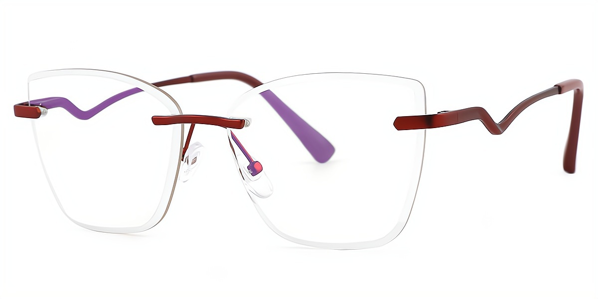 Red Cat Eye Simple Metal Eyeglasses