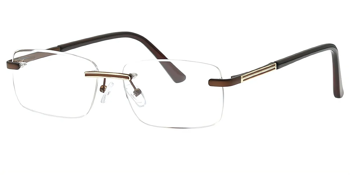 Brown Rectangle Simple Metal Eyeglasses