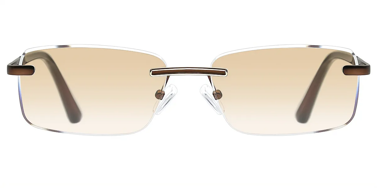 Brown Rectangle Simple Metal Eyeglasses