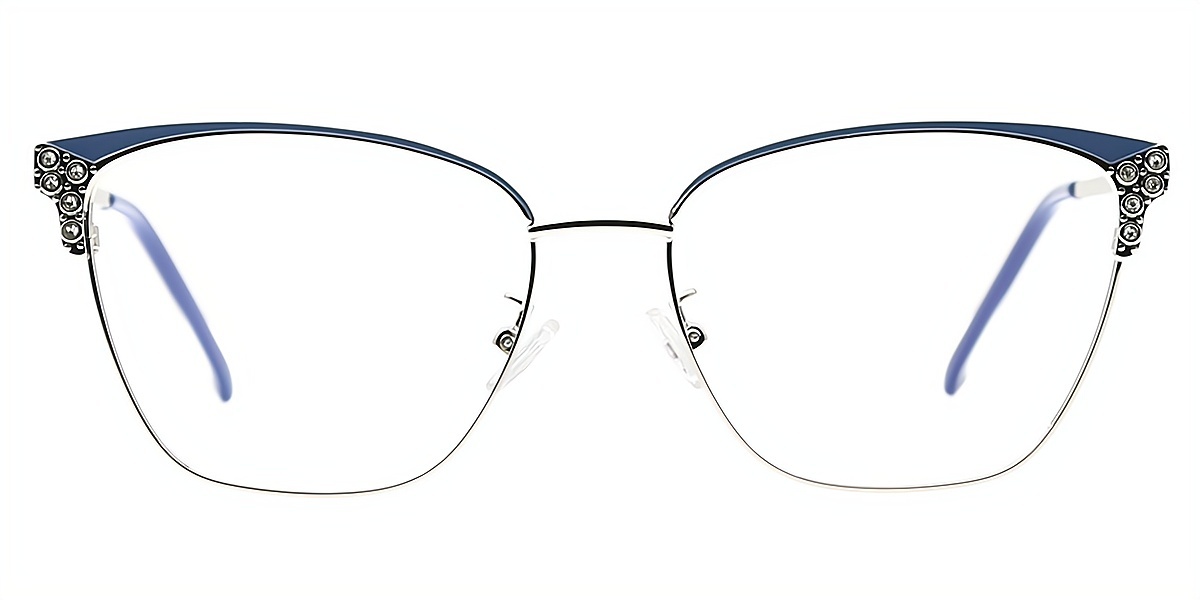 Blue Cat Eye Ornate Detailed Metal Eyeglasses