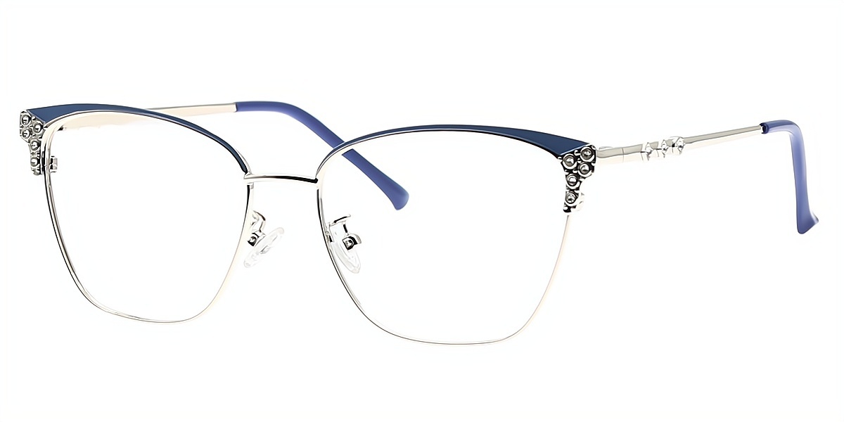 Blue Cat Eye Ornate Detailed Metal Eyeglasses
